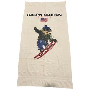 Vintage Ralph Lauren Polo Sport Towel Snowboarding Bear USA American Flag Cotton